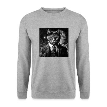 Business Cat in Space - Unisex Pullover - Weißgrau meliert - Vorne - Alina (178cm) & Michal (187cm)