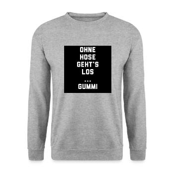 T-Shirt "Ohne Hose geht‘s los…Gummi" - Unisex Pullover - Weißgrau meliert - Vorne - Alina (178cm) & Michal (187cm)