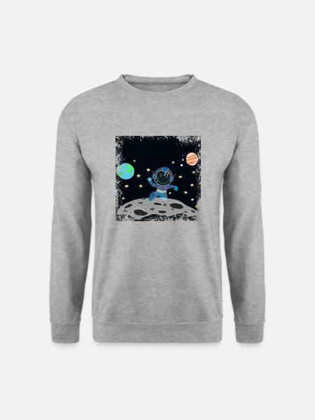 Grunge Blau Grau Astronaut - Unisex Pullover - Weißgrau meliert