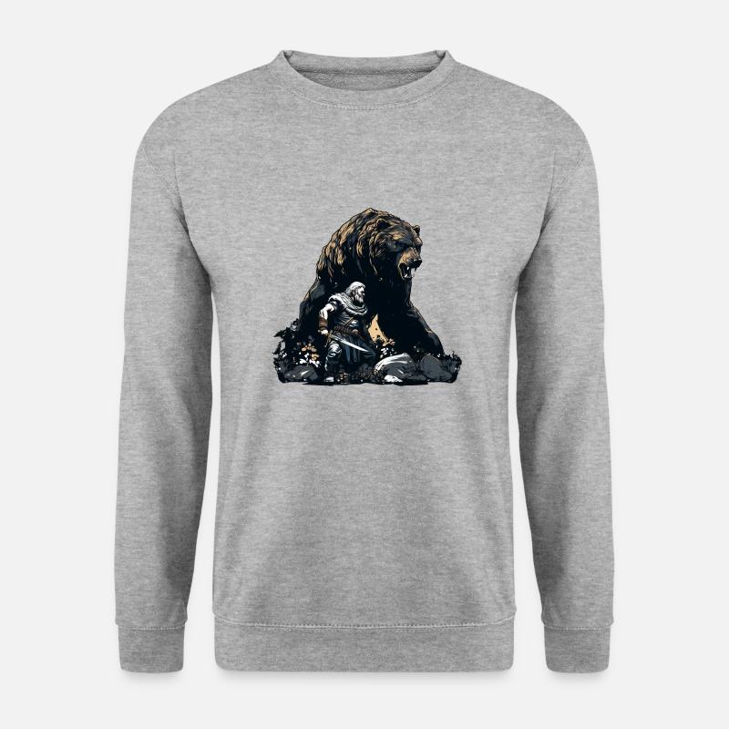 Wikinger mit riesigem Bär - Unisex Pullover - Weißgrau meliert