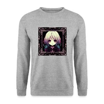 Goth anime girl in a frame - Unisex Sweatshirt - salt & pepper - Front - Alina (178cm) & Michal (187cm)