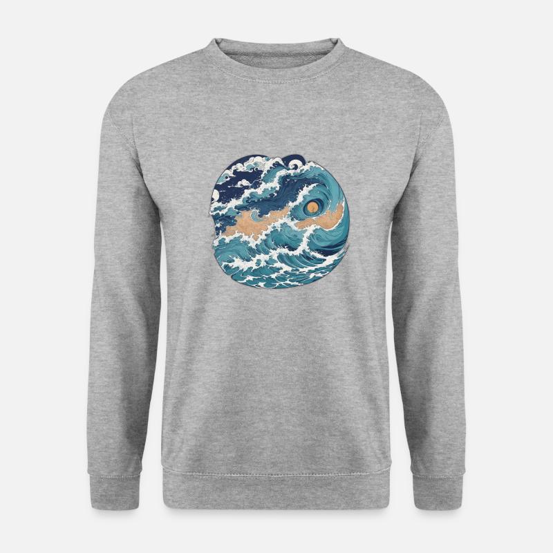 Japan Wellen Kunst - Unisex Pullover - Weißgrau meliert