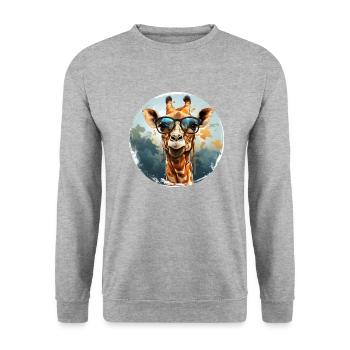 Girafe hipster animale avec des lunettes de soleil drôle - Sweat-shirt Unisexe - gris chiné - Devant - Alina (178cm) & Michal (187cm)