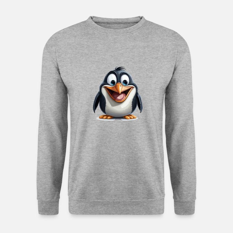 der Cartoon-Pinguin - Unisex Pullover - Weißgrau meliert