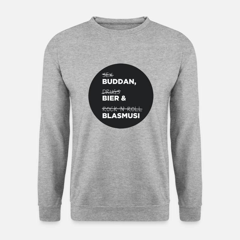 Buddan, Bier & Blasmusi - Unisex Pullover - Weißgrau meliert