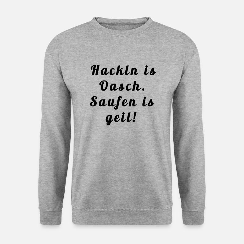 Hackln is oasch.Turbibier Spruch - Unisex Pullover - Weißgrau meliert