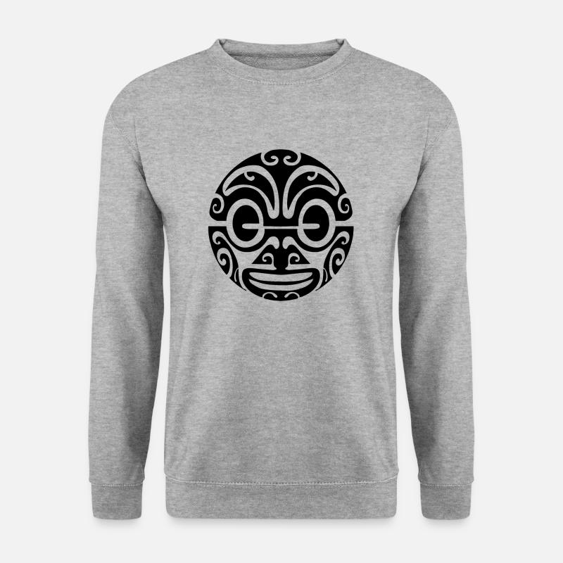 Maori Gesicht13 schwarz - Unisex Pullover - Weißgrau meliert