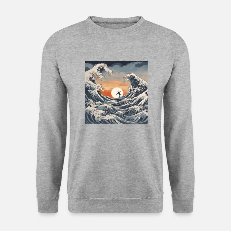 Surfen auf der Großen Welle - Unisex Pullover - Weißgrau meliert