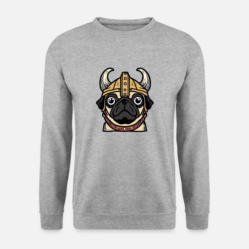 Mops Wikinger - Unisex Pullover - Weißgrau meliert