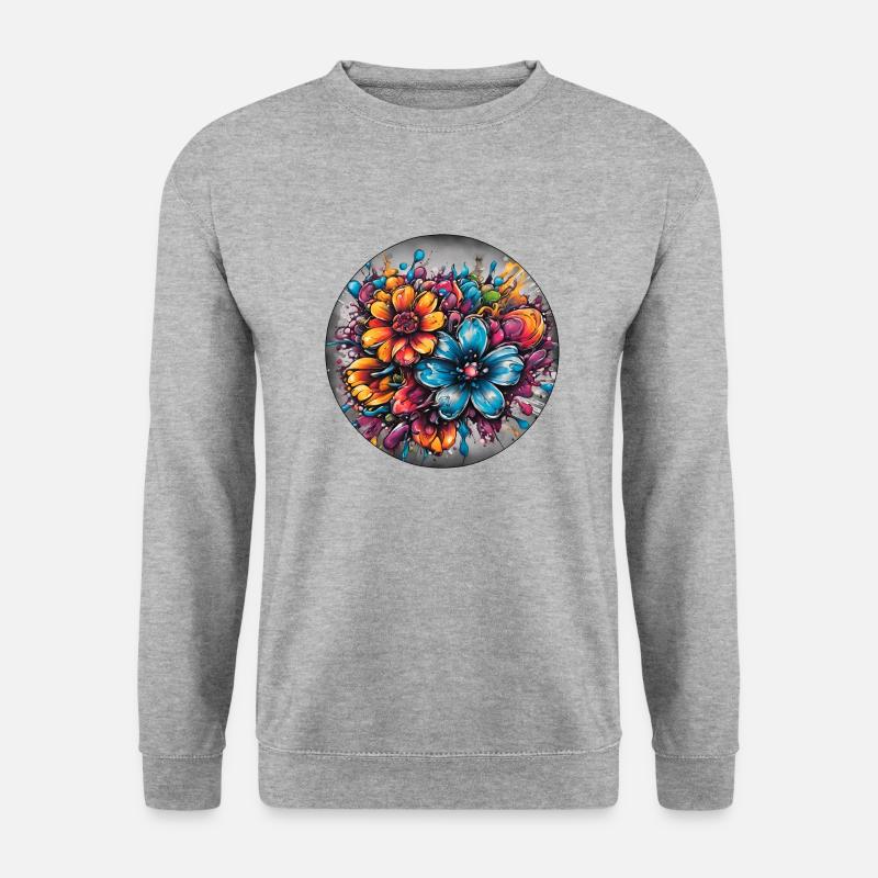 Blumen - Unisex Pullover - Weißgrau meliert