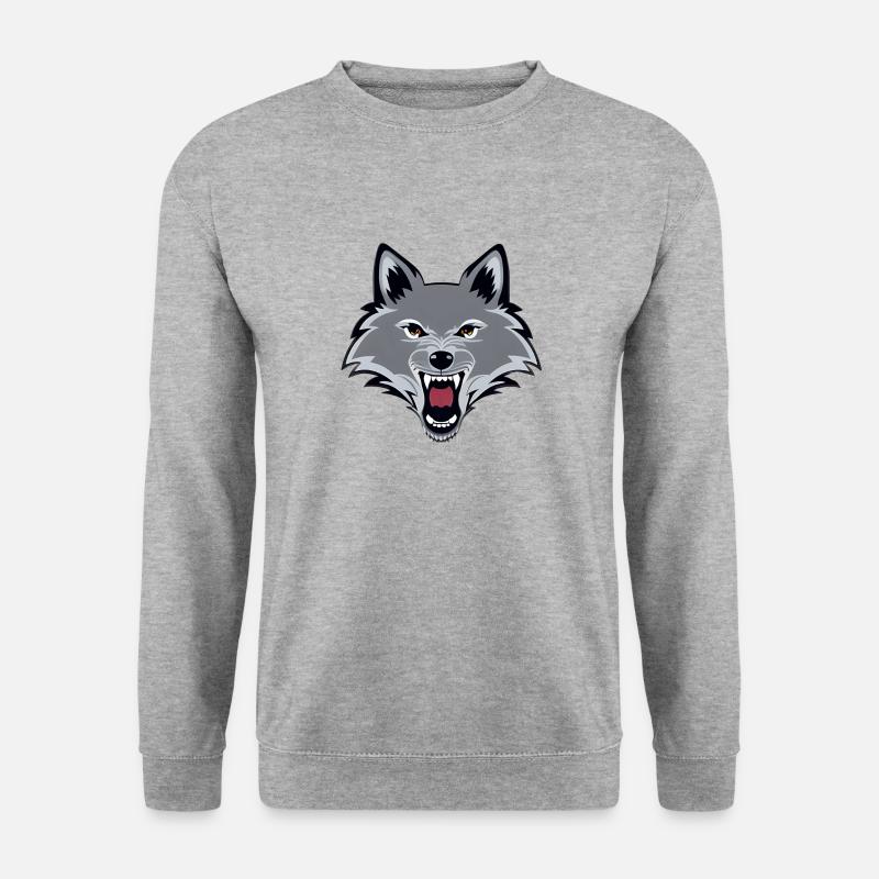 wütender Wolf - Unisex Pullover - Weißgrau meliert