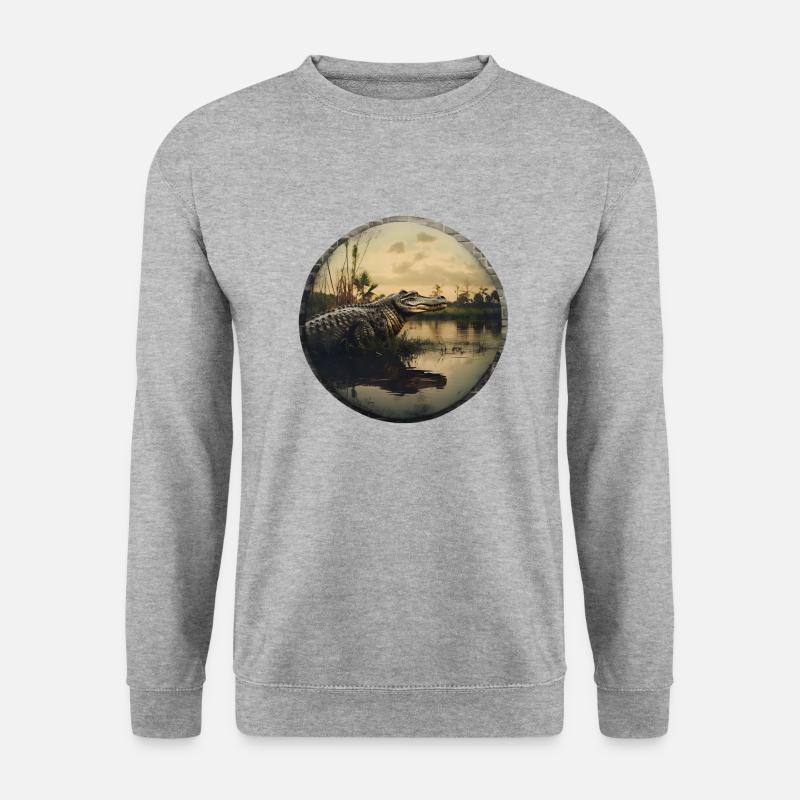 Ein grosser Alligator in den Everglade - Unisex Pullover - Weißgrau meliert