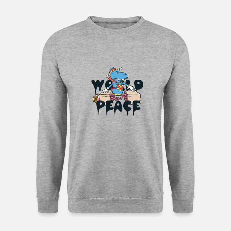 420 Weltfriedens-Blauer Elch - Unisex Pullover - Weißgrau meliert