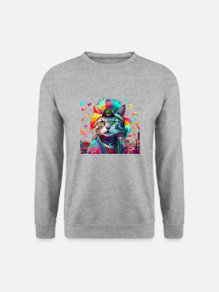 Festival Cat Geschenk - Unisex Pullover - Weißgrau meliert