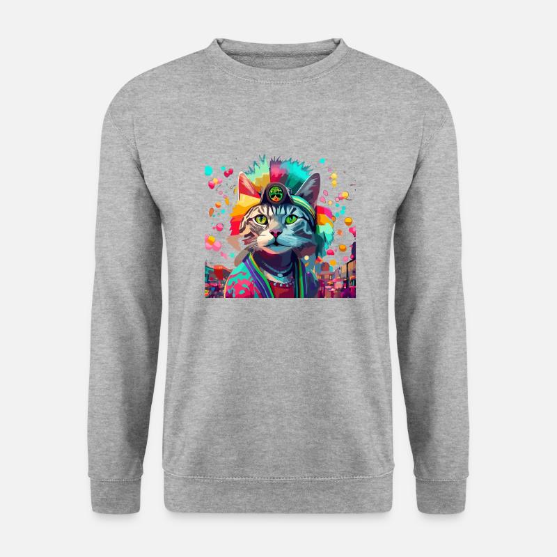 Festival Cat Geschenk - Unisex Pullover - Weißgrau meliert