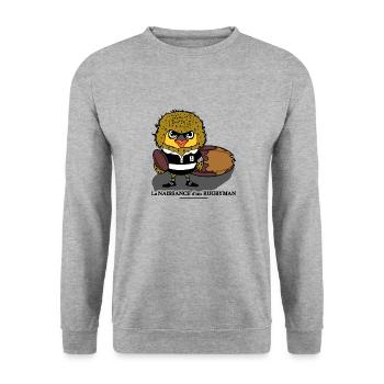 LA NAISSANCE D'UN RUGBYMAN ! - Sweat-shirt Unisexe - gris chiné - Devant - Alina (178cm) & Michal (187cm)