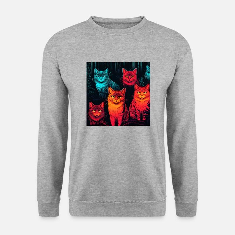 Neon-Katzenmuster im Neon-Stil - Unisex Pullover - Weißgrau meliert