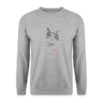 chat - Sweat-shirt Unisexe - gris chiné - Devant - Alina (178cm) & Michal (187cm)