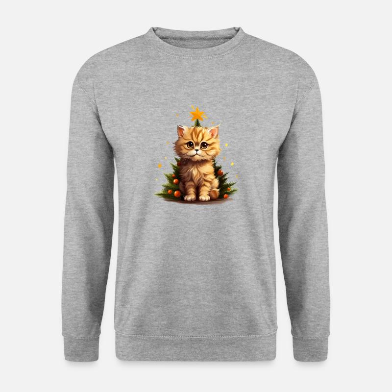 Beleuchtetes Weihnachtskätzchen - Unisex Pullover - Weißgrau meliert