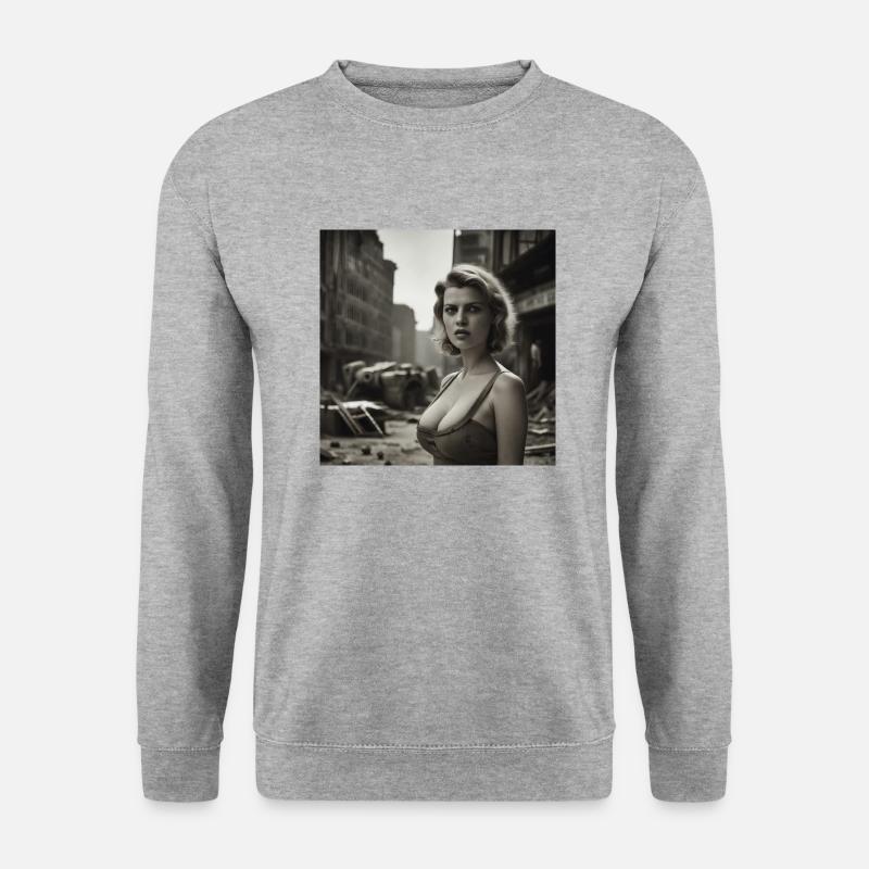 Junge Frau in der Postapocalypse - Unisex Pullover - Weißgrau meliert