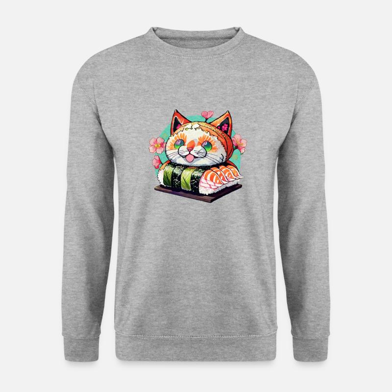 Sushi-Katze - Unisex Pullover - Weißgrau meliert
