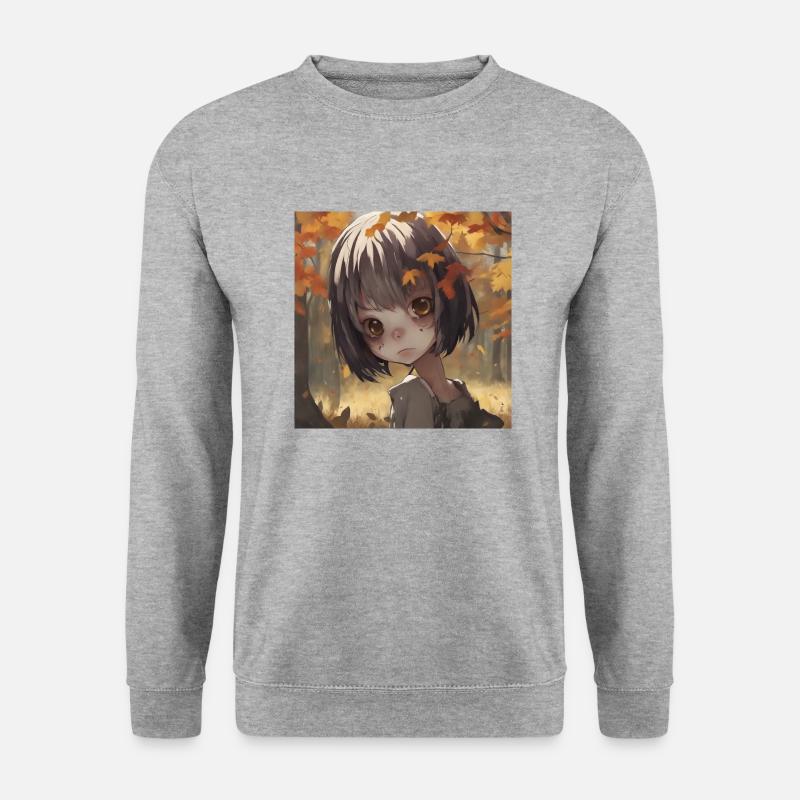 EMO Mädchen im Wald, ANIME - Unisex Pullover - Weißgrau meliert