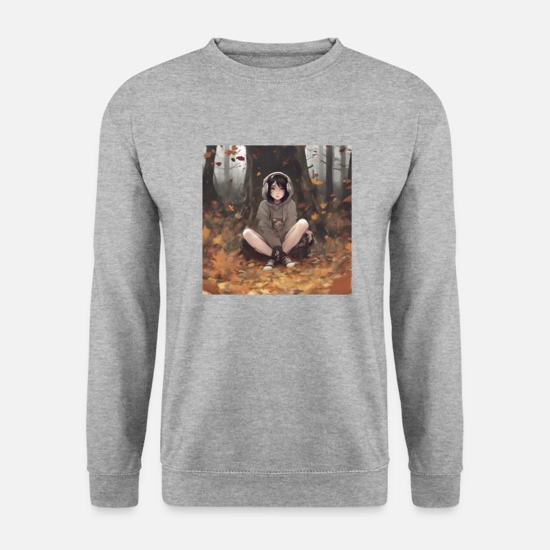 EMO Mädchen im Wald, Herbstlich - Unisex Pullover - Weißgrau meliert
