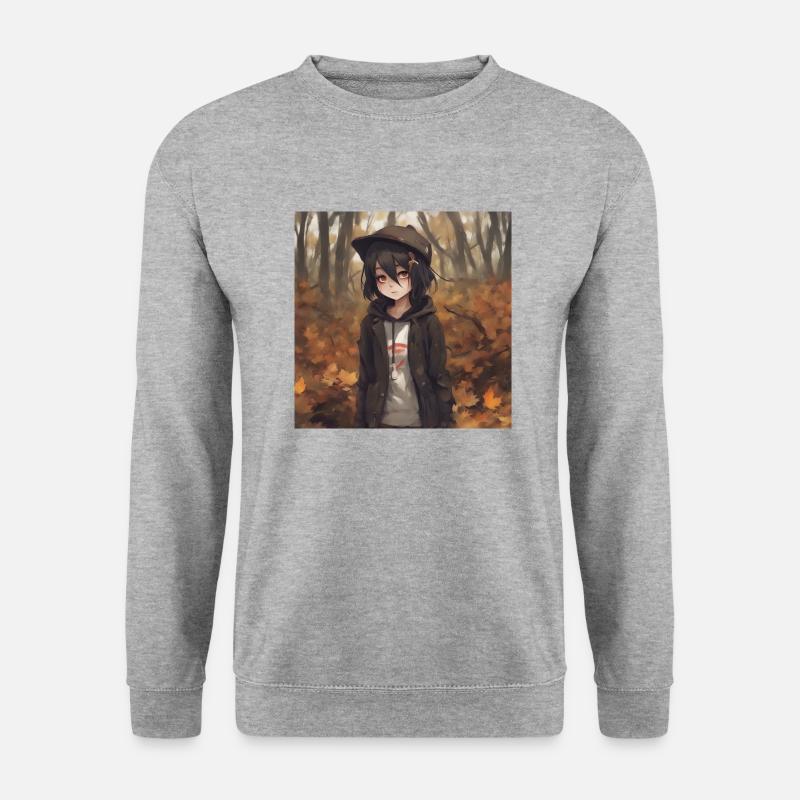 EMO Mädchen im Wald, Herbstlich - Unisex Pullover - Weißgrau meliert