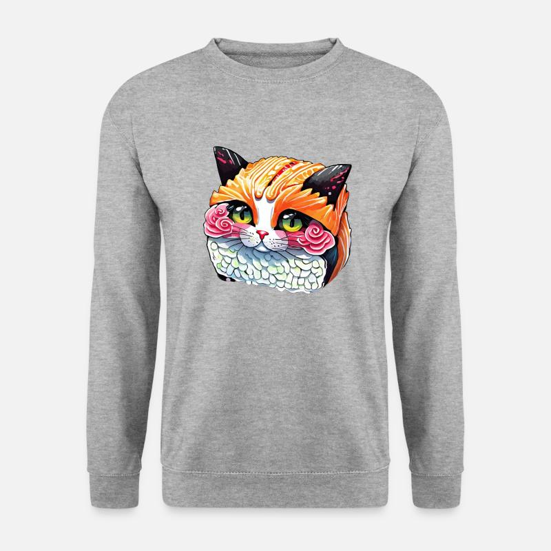 Sushi-Katze - Unisex Pullover - Weißgrau meliert