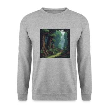 8 bit pixel art mysterious forest with magical - Unisex Sweatshirt - salt & pepper - Front - Alina (178cm) & Michal (187cm)