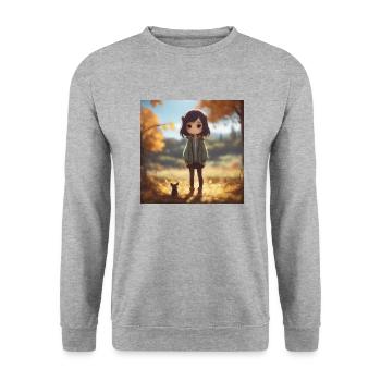 Cute Anime Girl with little animal - Unisex Pullover - Weißgrau meliert - Vorne - Alina (178cm) & Michal (187cm)