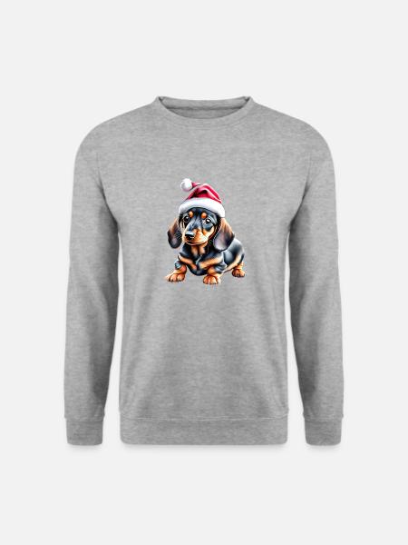 Dachshund X-Mas Hund Weihnachten Dackelwelpe - Unisex Pullover - Weißgrau meliert