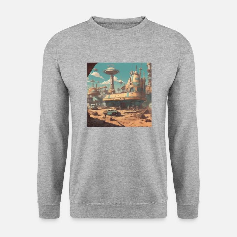 retro-futurismus,1950s, Lowpoly,artwork,scetch - Unisex Pullover - Weißgrau meliert