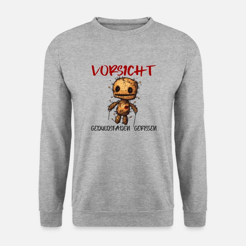 Voodoo Puppe - Vorsicht Geduldsfaden Gerissen - Unisex Pullover - Weißgrau meliert