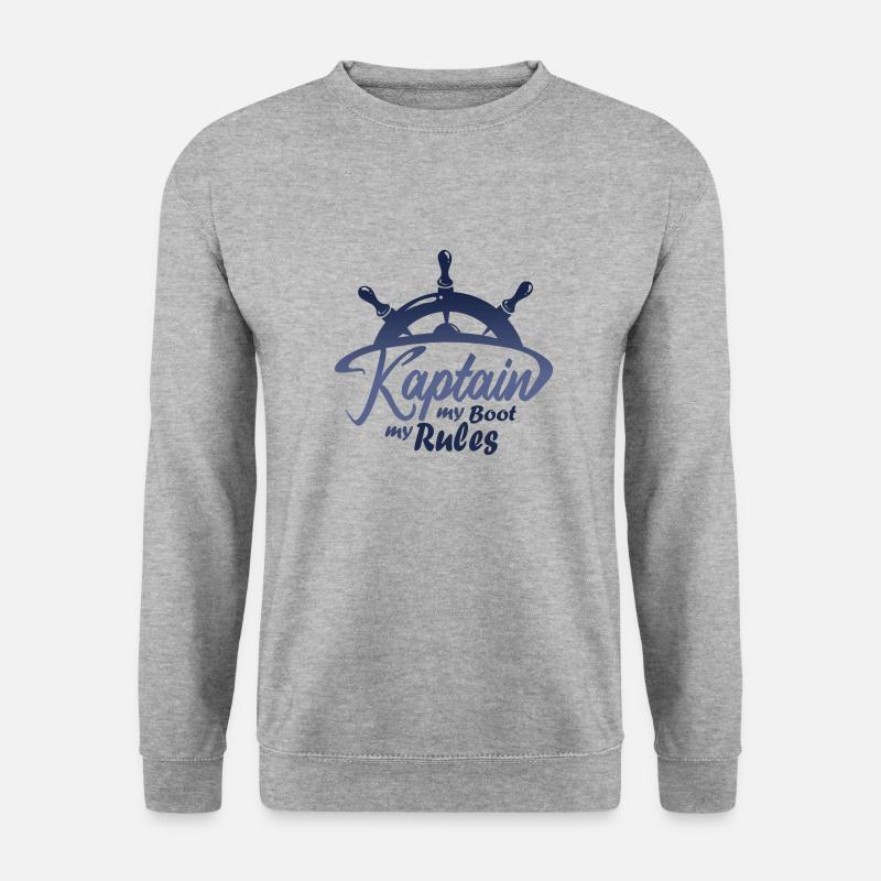 Kapitän Kaptain my Boot Rules Mein Boot Regeln - Unisex Pullover - Weißgrau meliert