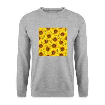 Flowerpower mit Sonnenblumen - Unisex Pullover - Weißgrau meliert - Vorne - Alina (178cm) & Michal (187cm)