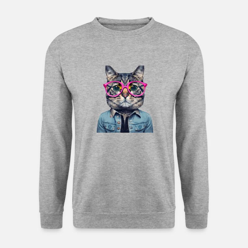 Katze mit rosa Brille - Unisex Pullover - Weißgrau meliert