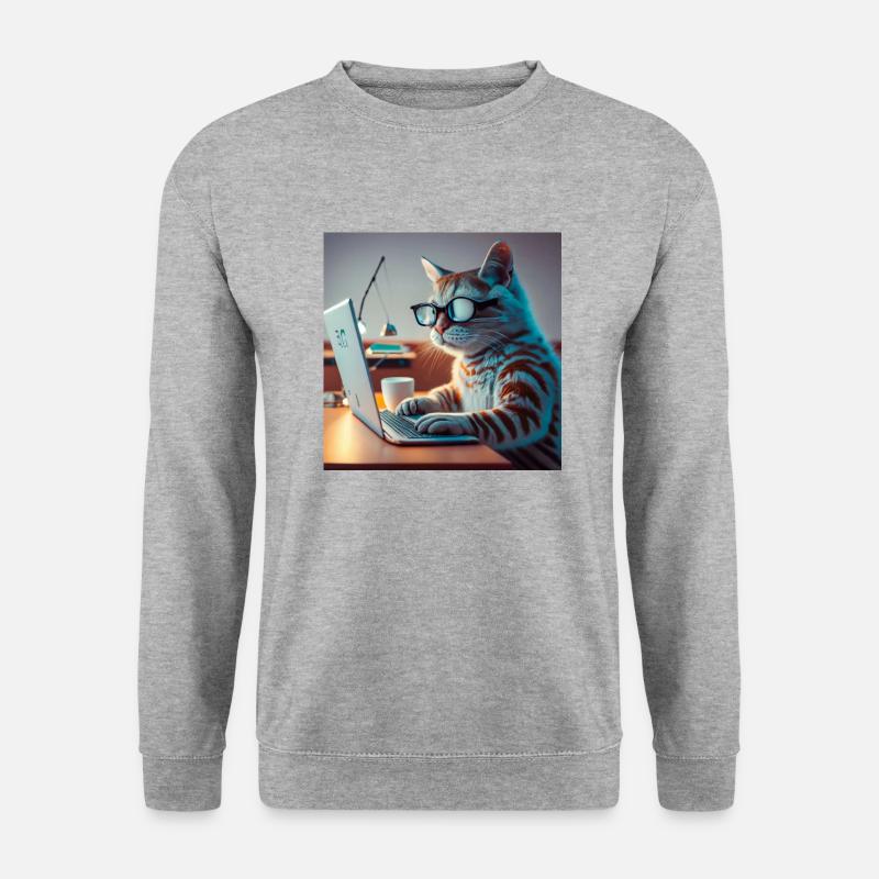lustige Katze tippt Laptop - Unisex Pullover - Weißgrau meliert