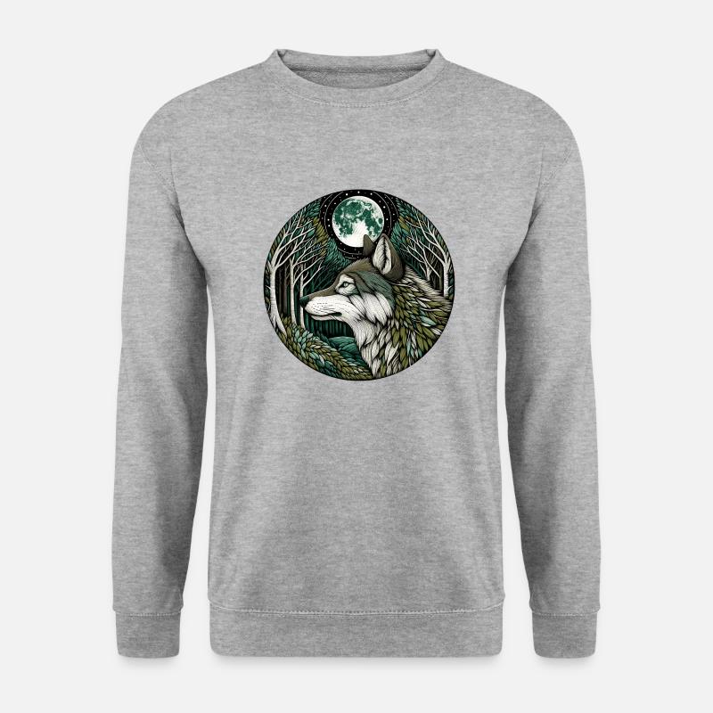 Wolf der nächtlichen Stille - Unisex Pullover - Weißgrau meliert