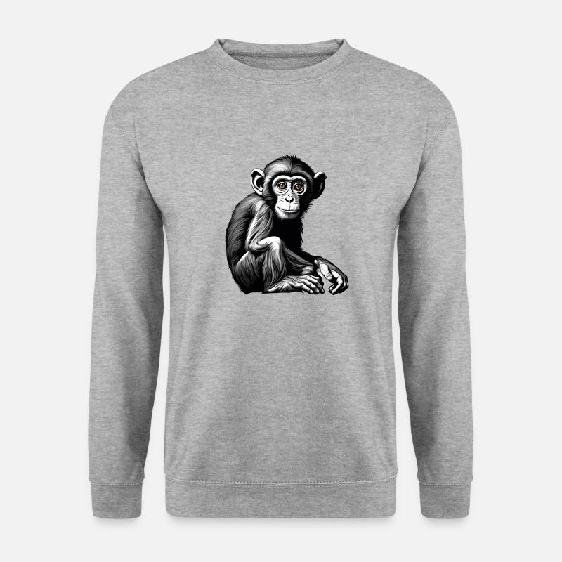 Affe / Tier / Zoo / Schimpanse / Wild / Comic - Unisex Pullover - Weißgrau meliert