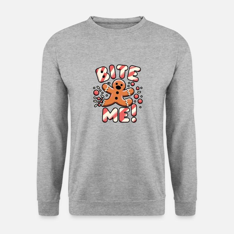 Bite Me - Lebkuchenmann Design - Unisex Pullover - Weißgrau meliert