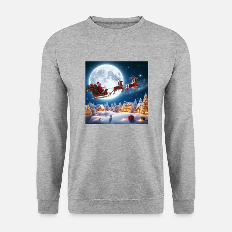 Weihnachtsmann Schlitten Rentier Weihnachtsbaum Weihnachtsgeschenke - Unisex Pullover - Weißgrau meliert