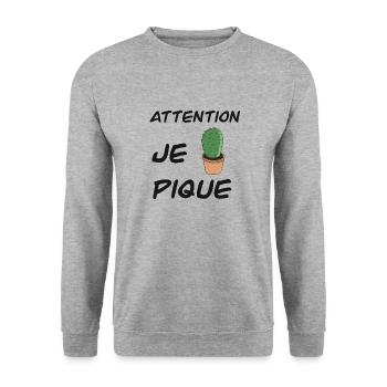Attention je pique - Sweat-shirt Unisexe - gris chiné - Devant - Alina (178cm) & Michal (187cm)
