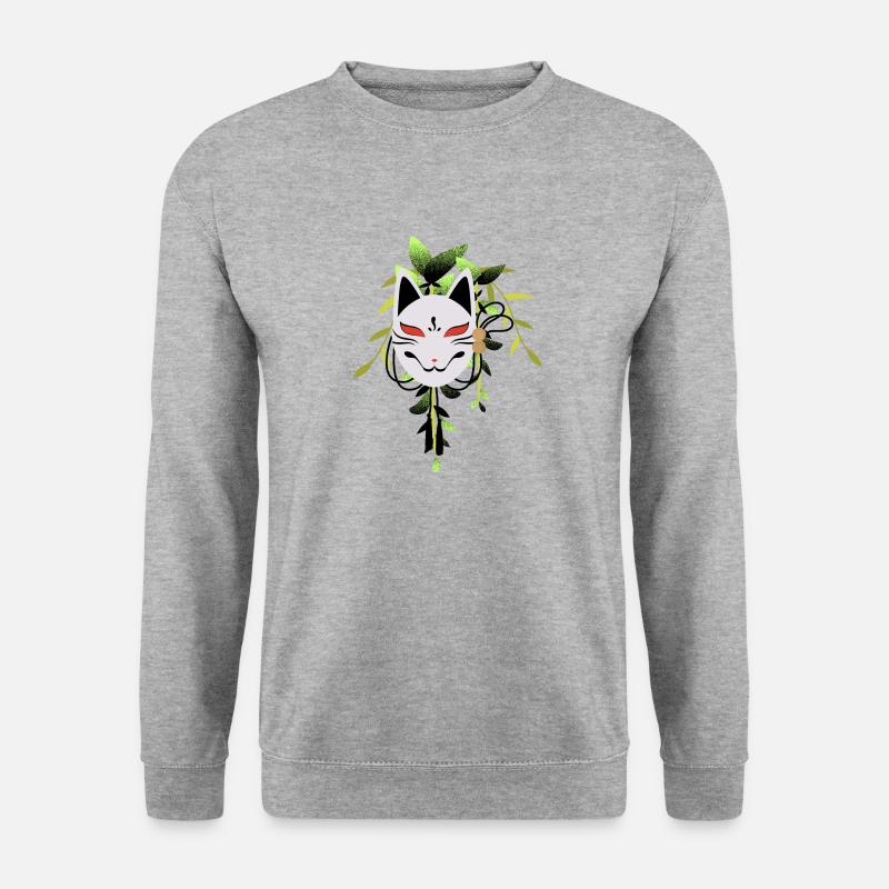 Japan Fuchsmaske grün - Unisex Pullover - Weißgrau meliert