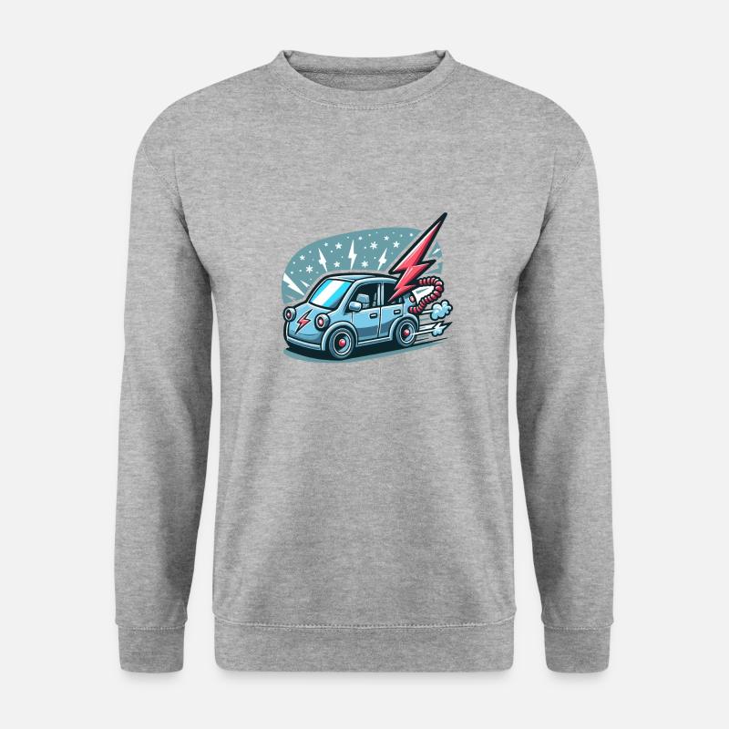 Blitzsauberer Fahrtwind im E-Auto 🚙⚡️ - Unisex Pullover - Weißgrau meliert