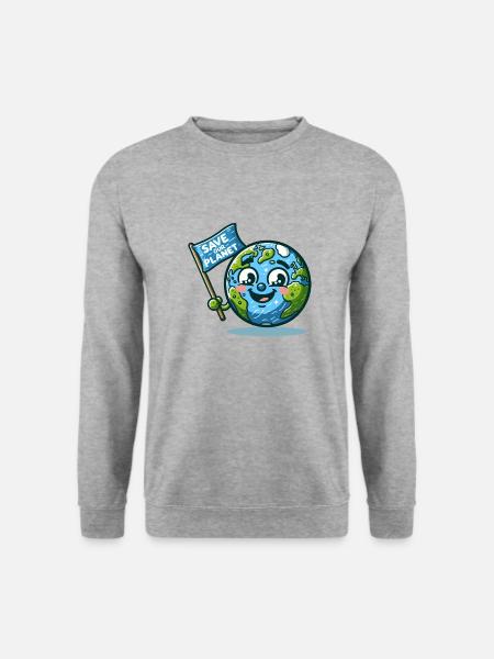 "SAVE OUR PLANET" Erde schützen 🌍😊 - Unisex Pullover - Weißgrau meliert