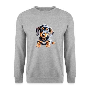 Dachshund Hund Dackelwelpe Hundehalter Hunde - Unisex Pullover - Weißgrau meliert - Vorne - Alina (178cm) & Michal (187cm)