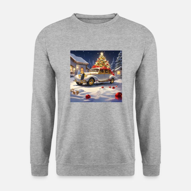 OLDTIMER IM SCHNEE ZU WEIHNACHTEN - Unisex Pullover - Weißgrau meliert