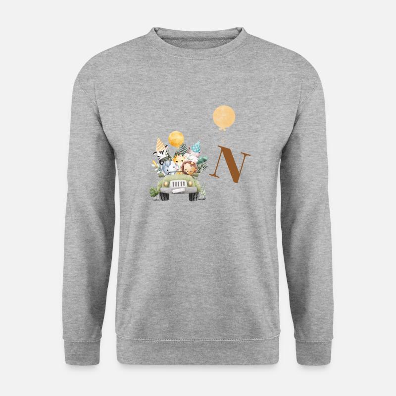 Buchstabe N Safari - Unisex Pullover - Weißgrau meliert