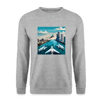 Airplane Encounter in Miami (Miami Collection) - Unisex Pullover - Weißgrau meliert - Vorne - Alina (178cm) & Michal (187cm)